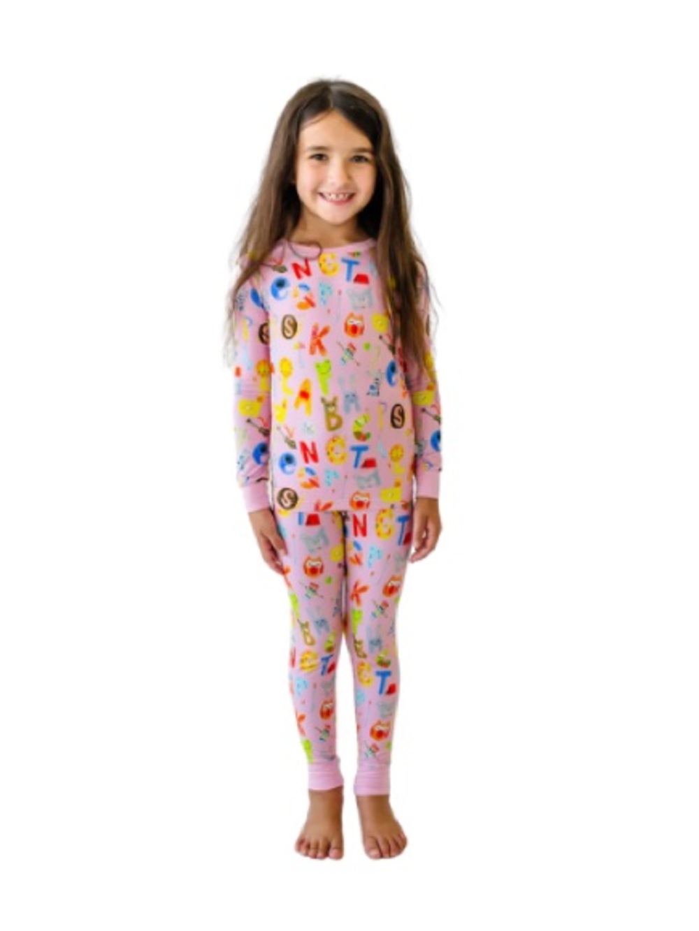 Little Sleepies Pink Alphabet Friends Two-Piece Pajama Set Size 12/14 Bamboo